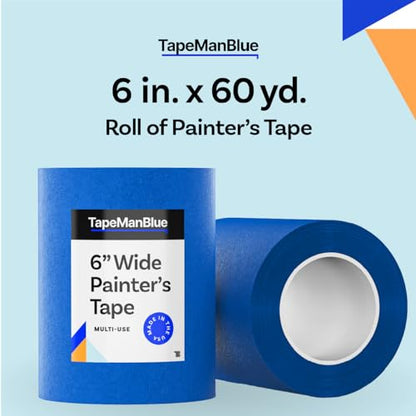 Wide Blue Painters Tape, 6 inch x 60 yds, Made in America, Great Masking Tape for 3D Printing and Laser Cutting, Removes Cleanly for 21 Days