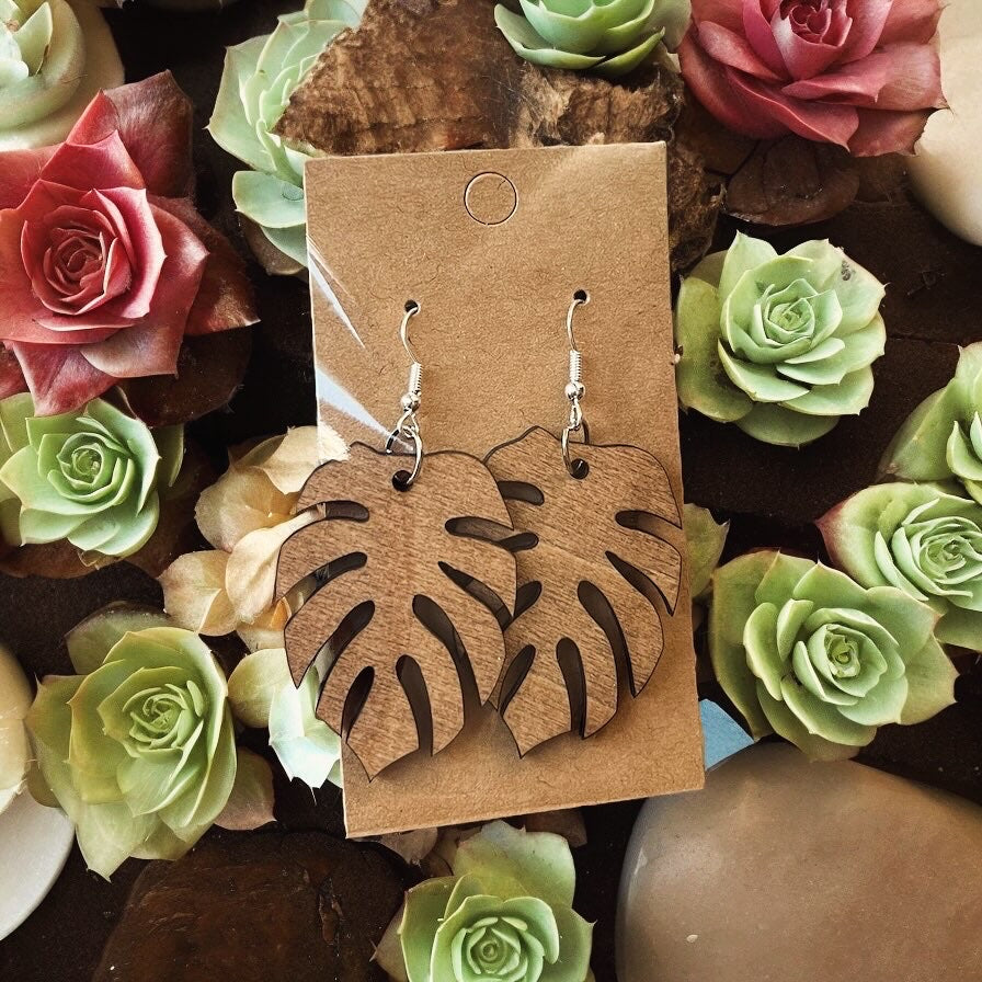 Leaf Earrings - Wooden