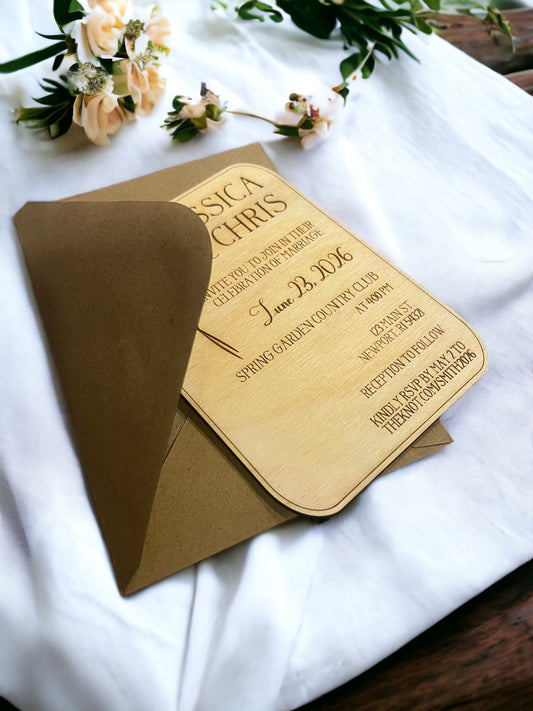 Wooden Floral Wedding Invitations w/ RSVP link