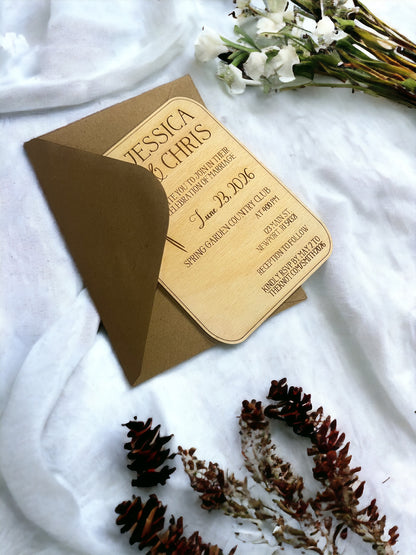 Wooden Floral Wedding Invitations w/ RSVP link