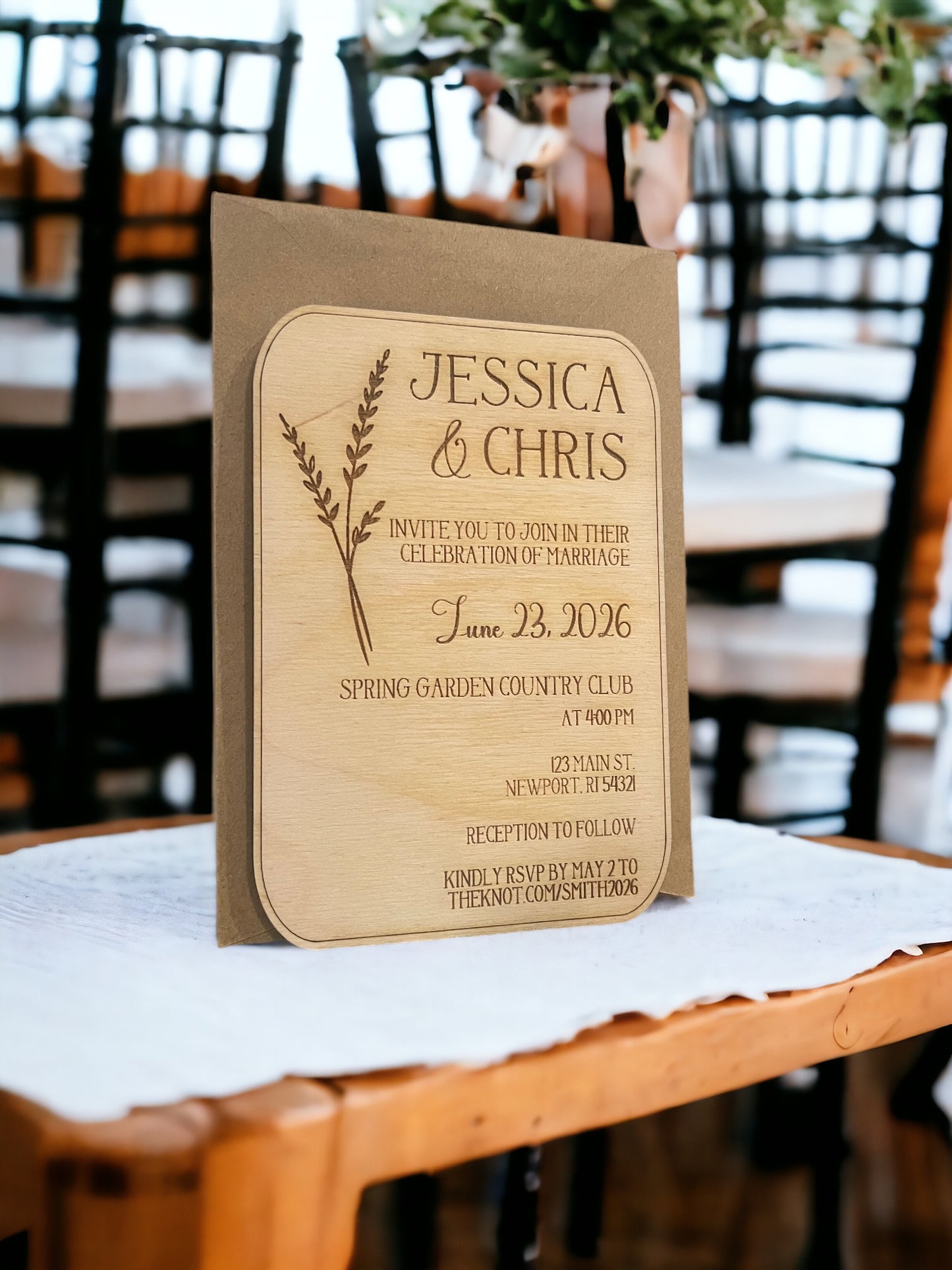 Wooden Floral Wedding Invitations w/ RSVP link