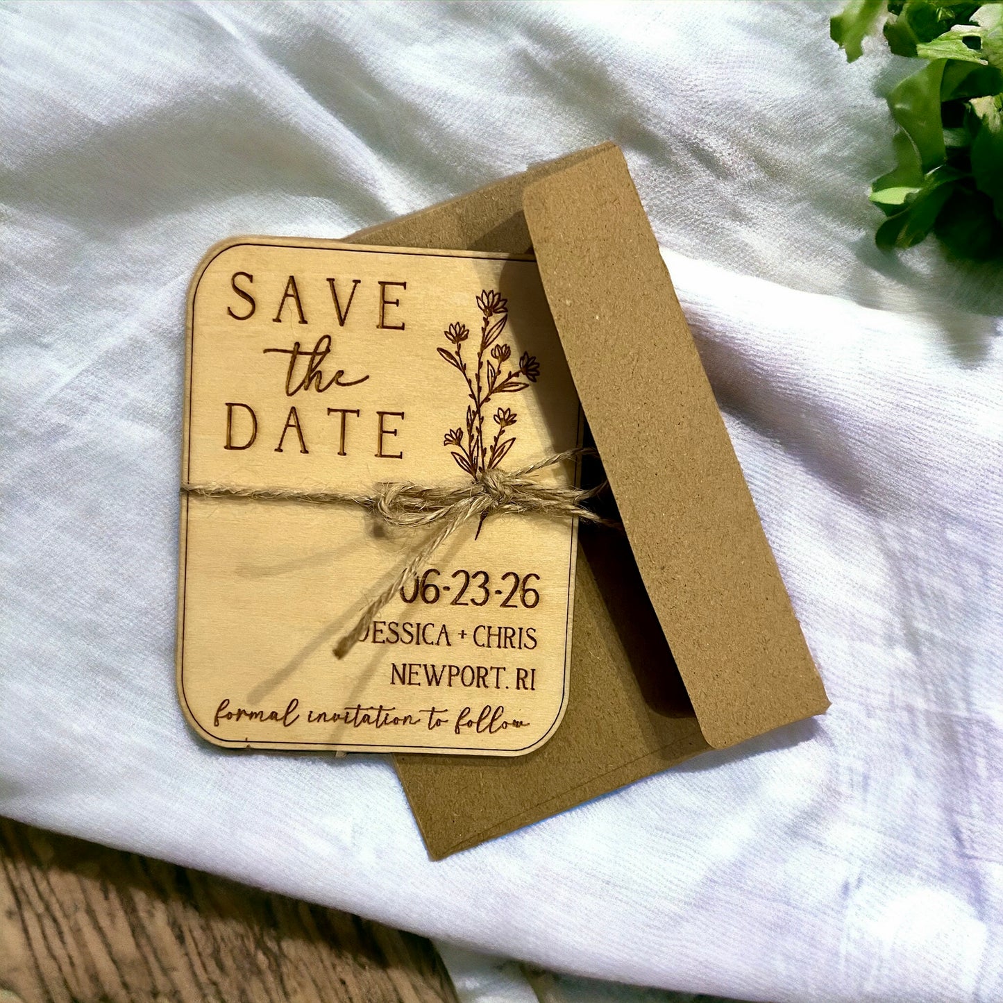 Wooden Floral Save the Date Magnet - Modern Wedding Magnets