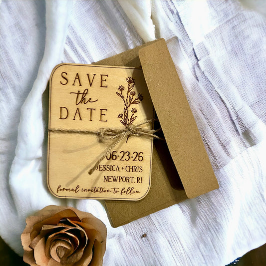 Wooden Floral Save the Date Magnet - Modern Wedding Magnets