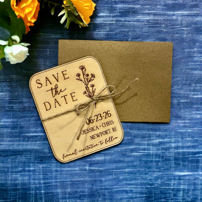 Wooden Floral Save the Date Magnet - Modern Wedding Magnets