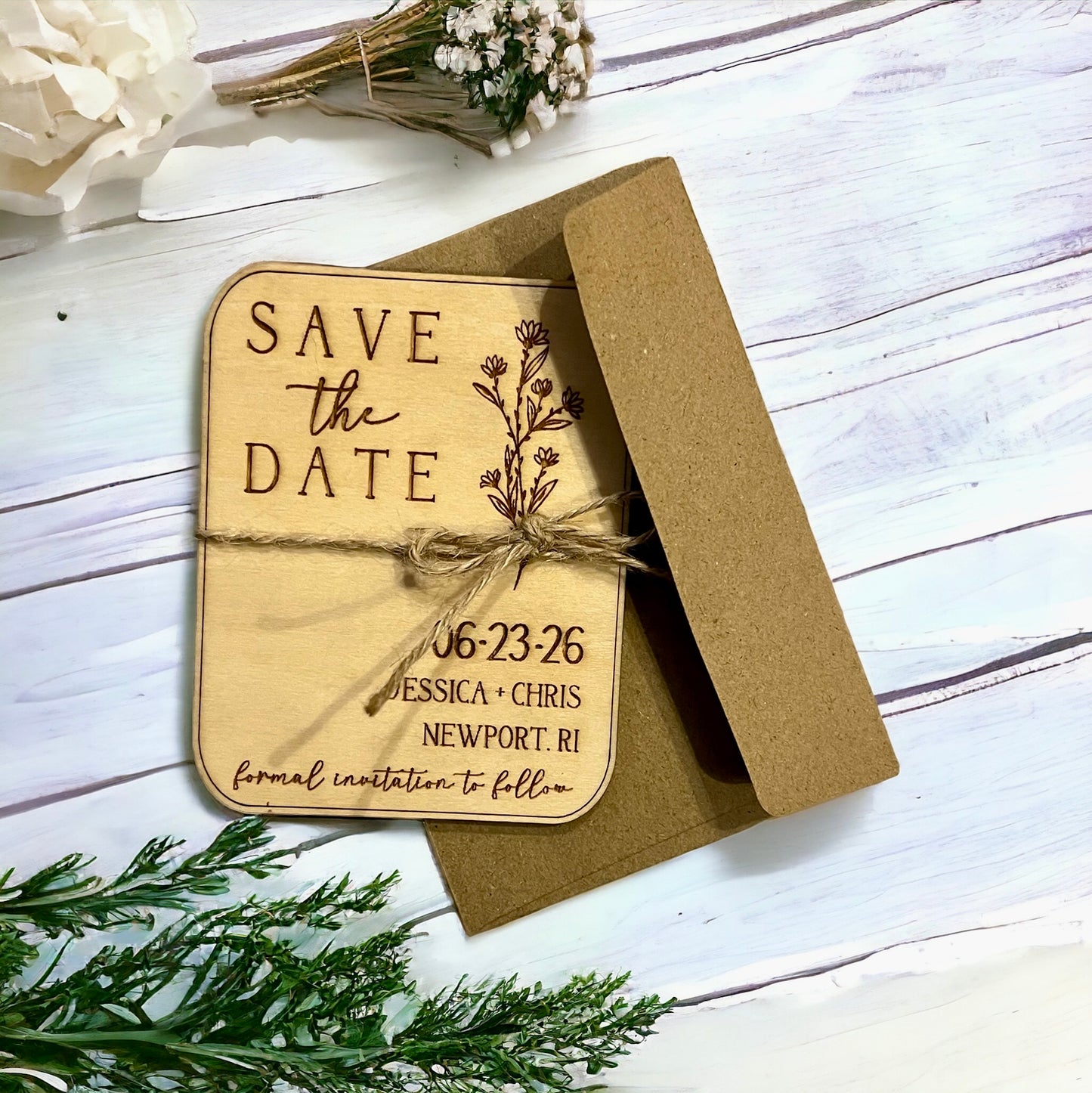 Wooden Floral Save the Date Magnet - Modern Wedding Magnets