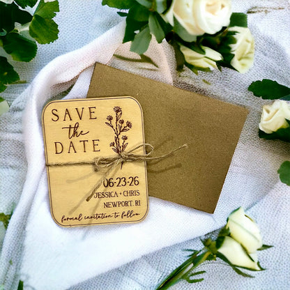 Wooden Floral Save the Date Magnet - Modern Wedding Magnets