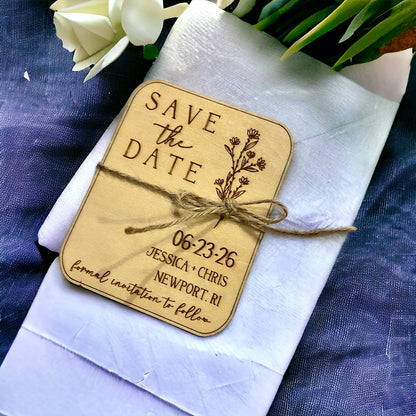 Wooden Floral Save the Date Magnet - Modern Wedding Magnets