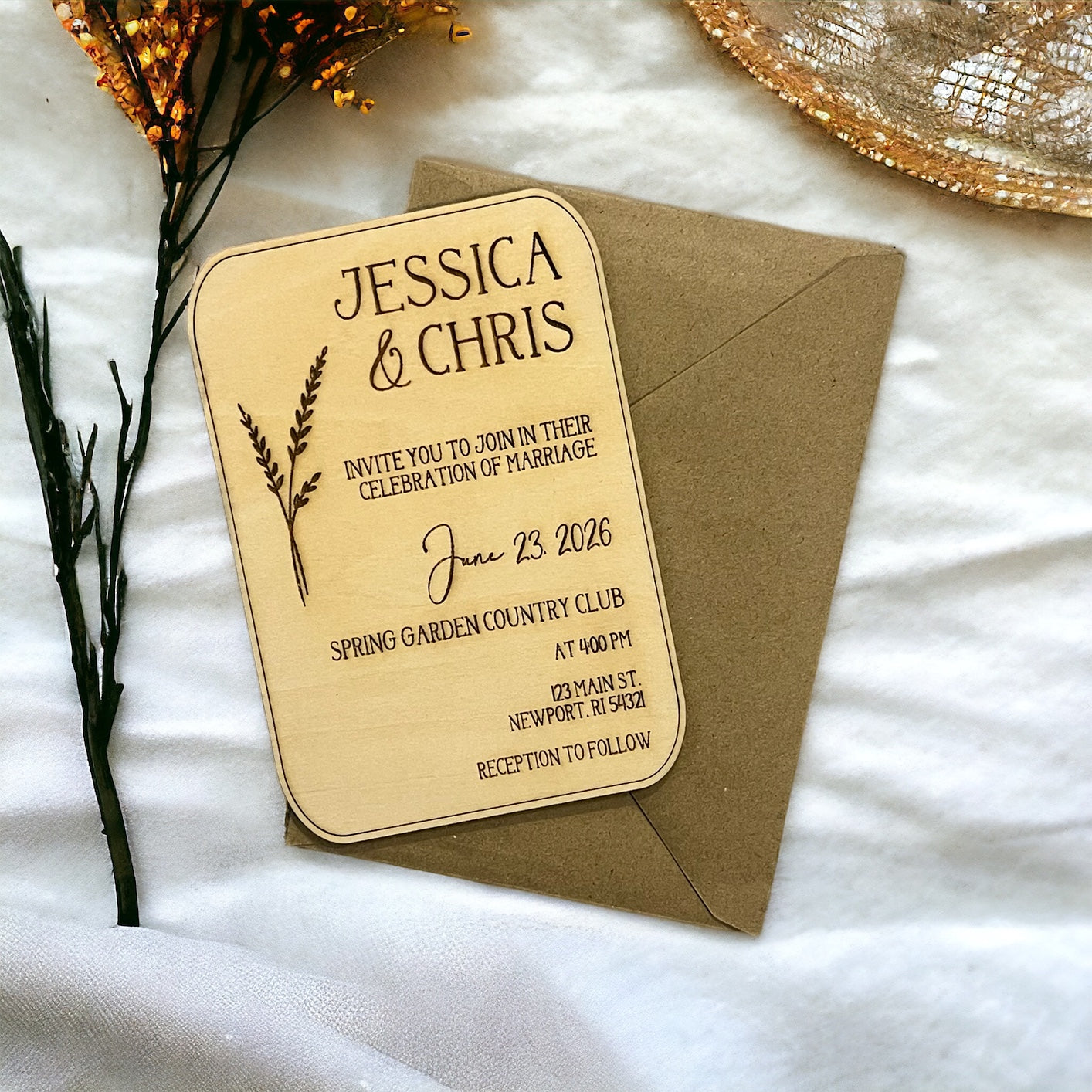 Wooden Floral Wedding Invitations