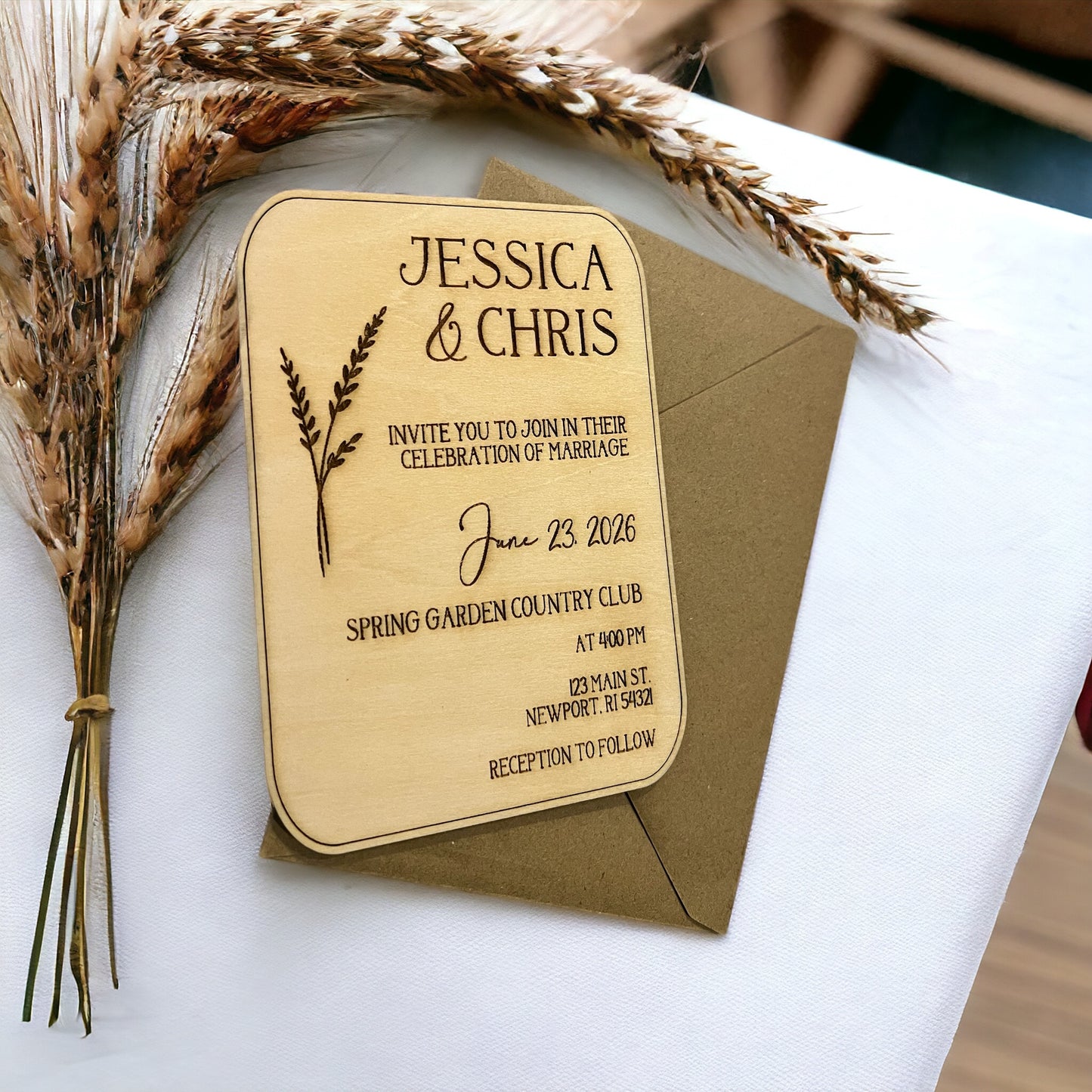 Wooden Floral Wedding Invitations