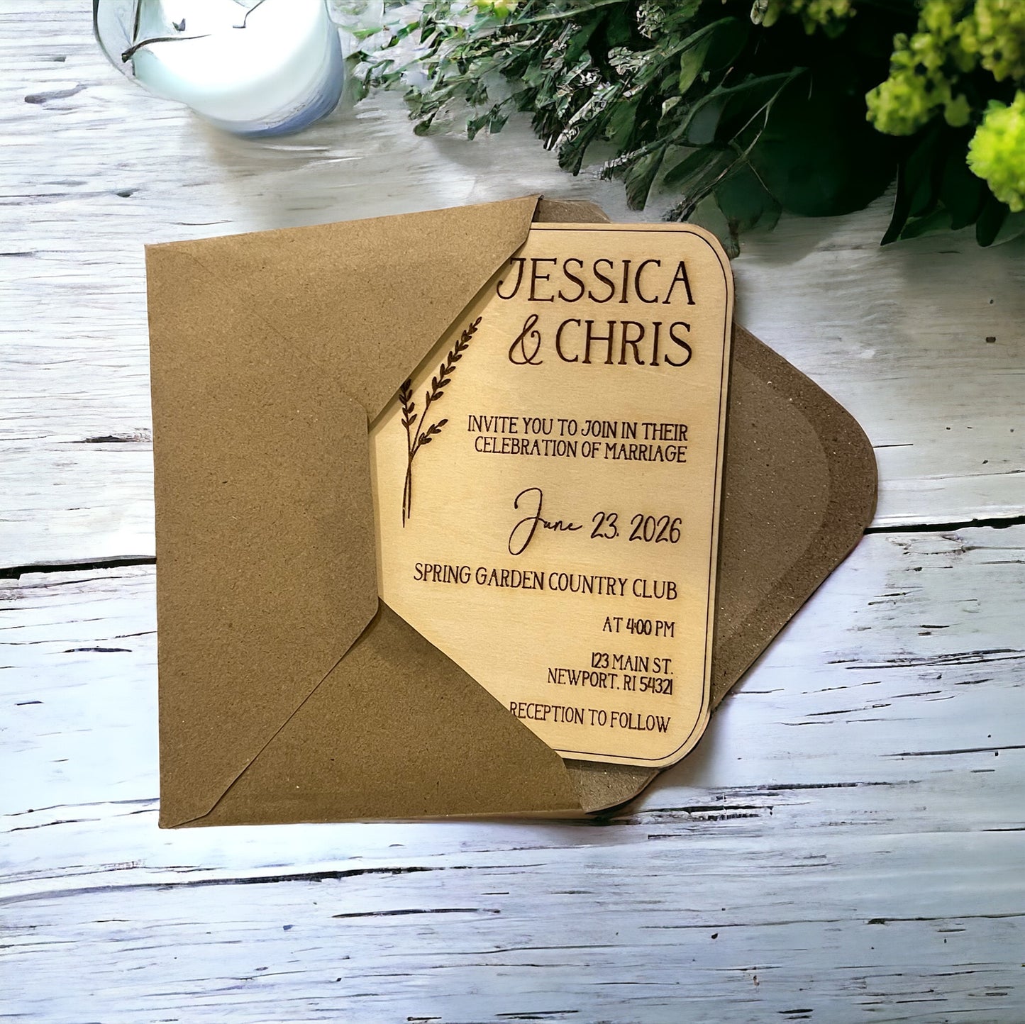 Wooden Floral Wedding Invitations