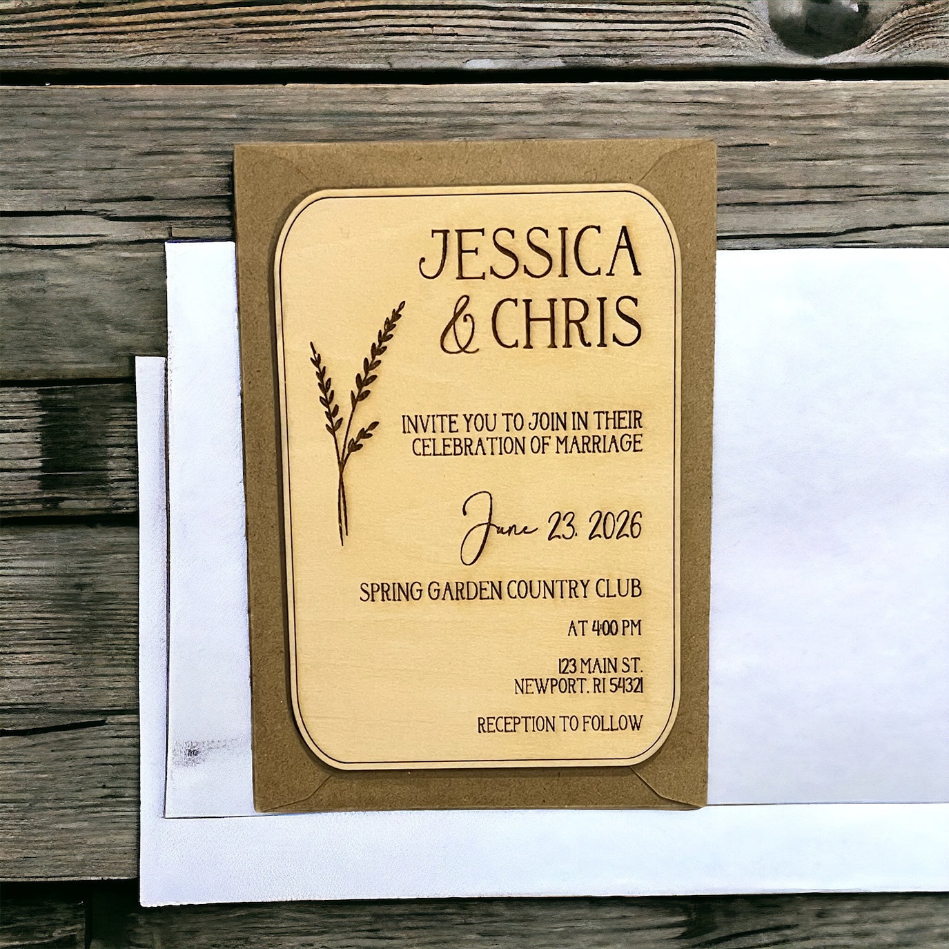 Wooden Floral Wedding Invitations