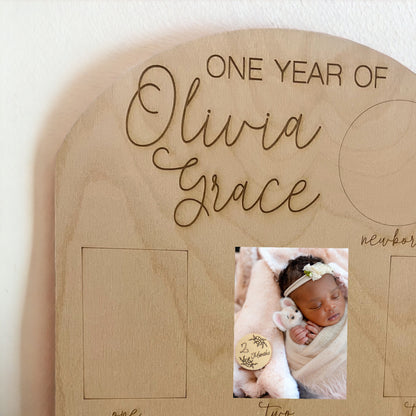 One Year of Photo Board, Milestone Board, Wood Photo Board, 1st Birthday Board, First Birthday Decorations Girl, 12 Months Photo Banner